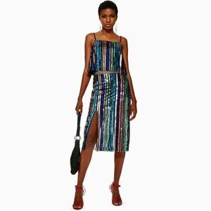 NWT Topshop multicoloured sequin stripe midi skirt, US 0